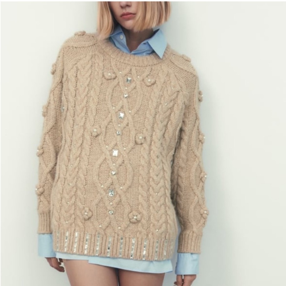 Zara Pearl and Jewel Knit Sweater (S)